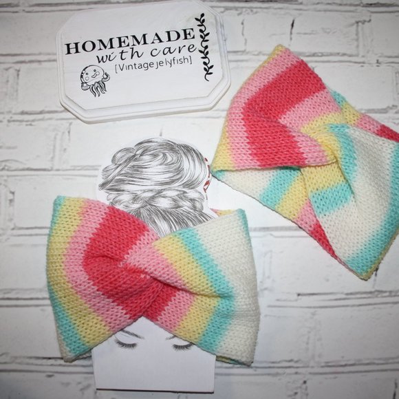🍭🌈 Candy Stripes Knit Headband · Handmade · One Size * - Picture 2 of 4